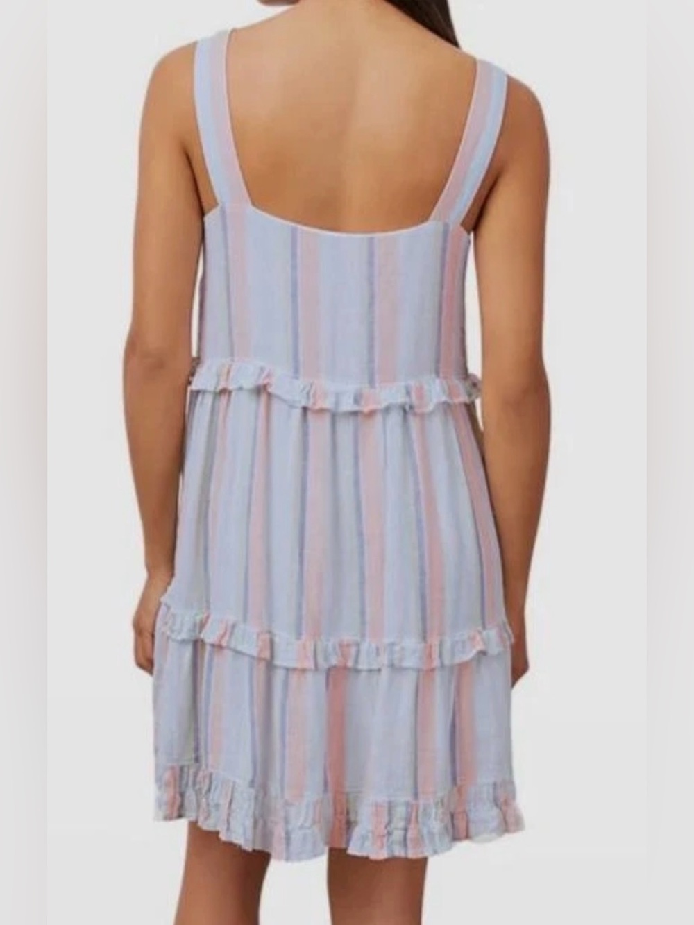 Rails Sandy Tiered Linen Blend Mini Dress - Biarritz Multi Stripe Size XSmall - Picture 2 of 14